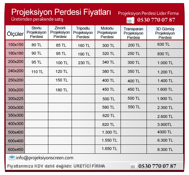 Projeksiyon Perdesi Fiyatları